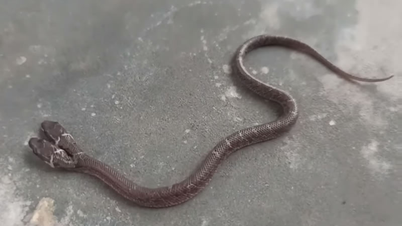 Редкая двухголовая змея. Изображение: кадр из видео