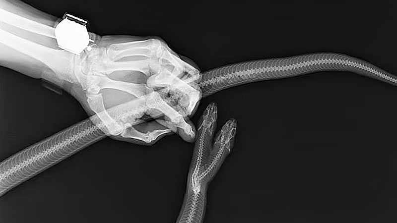 Двухголовая змея не может глотать крупную добычу из-за сросшегося позвоночника